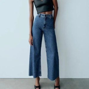 Zara Marine Straight High Waist Wide Leg Crop Retro Jeans Size 6